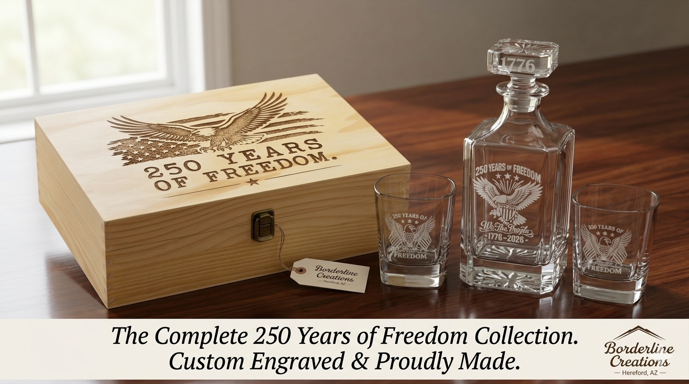 250 Years Square Decanter Set w/4 Whiskey Rock Glasses