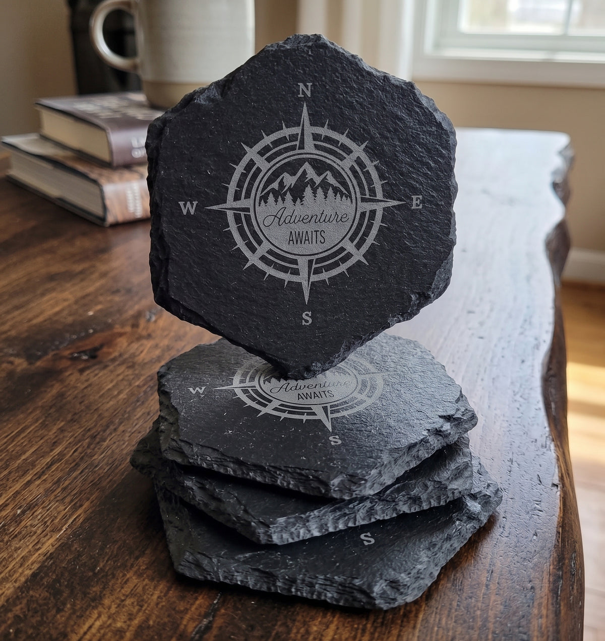 "Adventure" Hexagon Slate Coasters